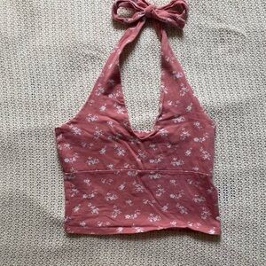 Hollister Co. Pink and White Floral Halter Top